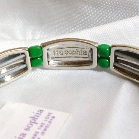 Lia Sophia Bracelet Island Fiesta Jaguar Color Green Silver Crystals Stretch NWT - Picture 5 of 6